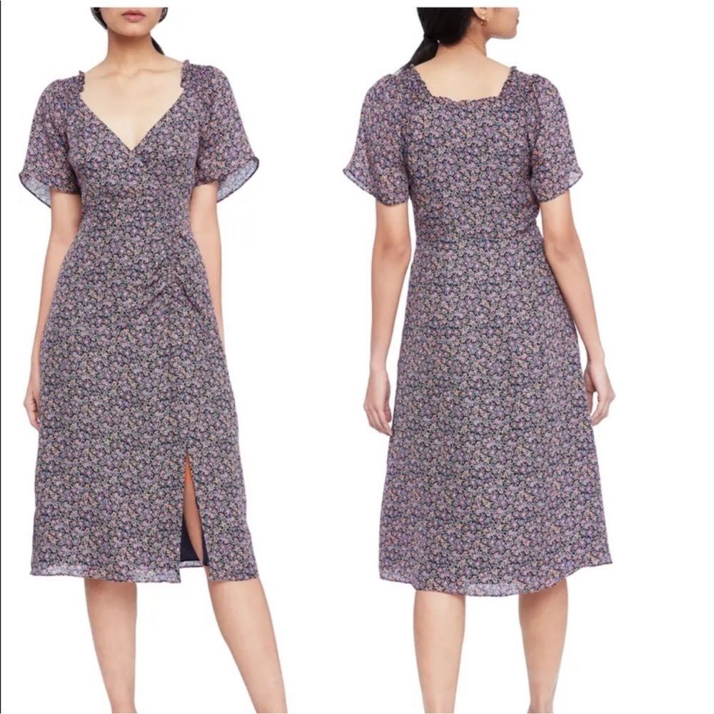 PARKER NY Suzie 100% SILK Viceroy Floral Flutter Sleeve A-Line Dress Sz 2 Small